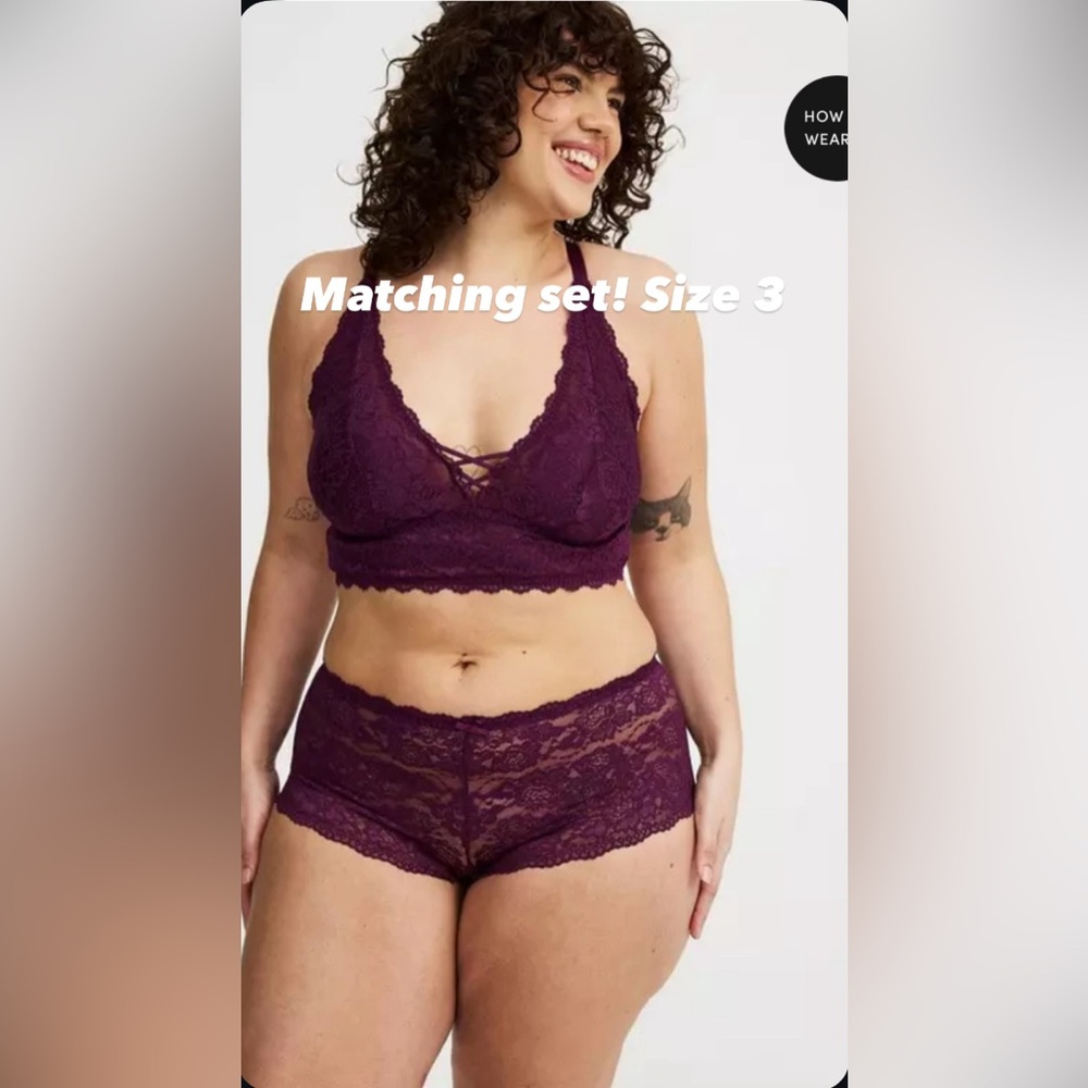 Matching lingerie set size 3 wireless lace bralette & hipster panties sexy 22/24